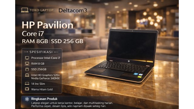 HP TPN-Q171 PROCESSOR INTEL CORE i7 gen 6, NVIDIA, RAM 8GB, SSD 256GB, Display 14inc, Warna Gold Emas