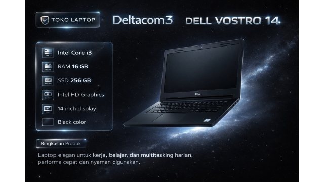 DELL VOSTRO 14 Processor Intel Core i3 gen 6, RAM 16GB, SSD 256GB, Display 14inc, Warna Hitam