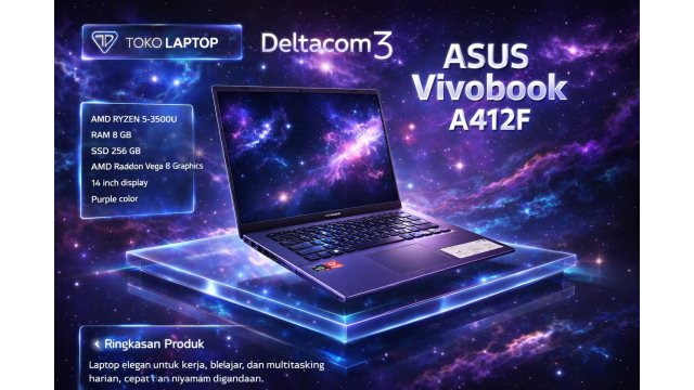 ASUS A412 Processor AMD Ryzen 5, RAM 8GB, SSD 256GB, Display 14inc, Warna Purple