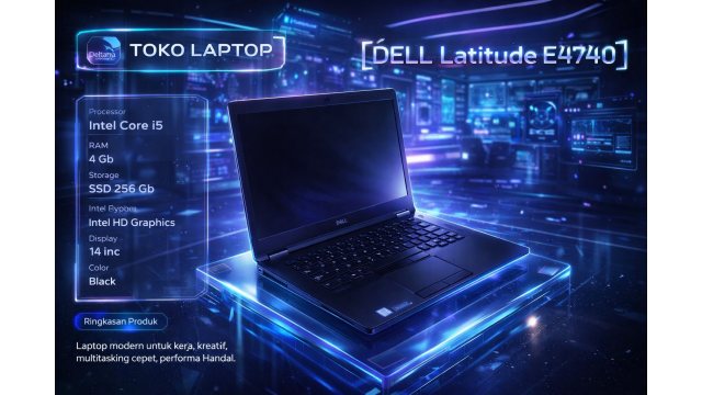 Dell Latitude E7470 Processor Intel Core i5 gen 6, RAM 4GB, SSD 256 M.2, Display 14inc, Keyboard Backlight, Warna Hitam