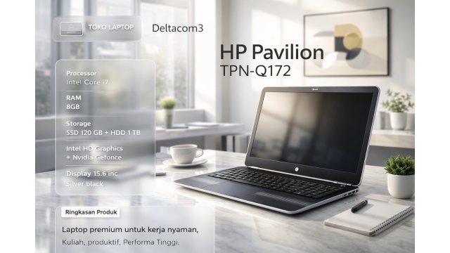 HP Tpn-Q172 Proessor Intel Core i7 gen 7, RAM 8GB, SSD 128GB, HDD 1TB, Display 15inc, Warna Silver Blcak